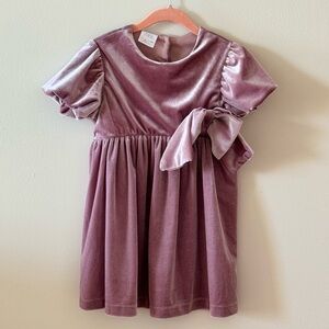Zara Velvet Puff-Sleeve Dress with Side Bow - Dusty Mauve